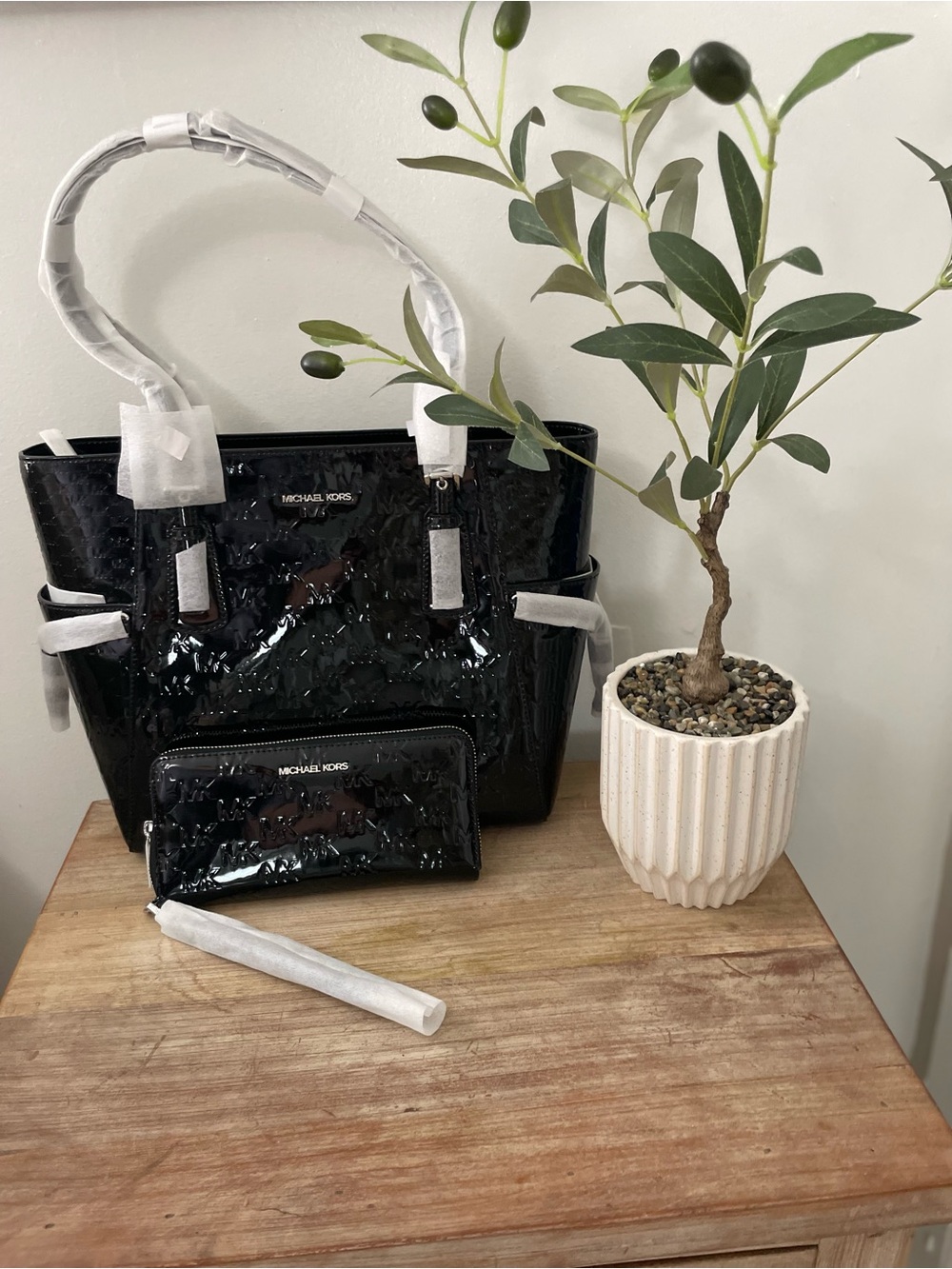 Michael Kors Black Patent Tote with Matching Wallet